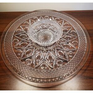 13" IMPERIAL Glass Cape Cod Torte Cake Serving Plate With Center Dip Bowl